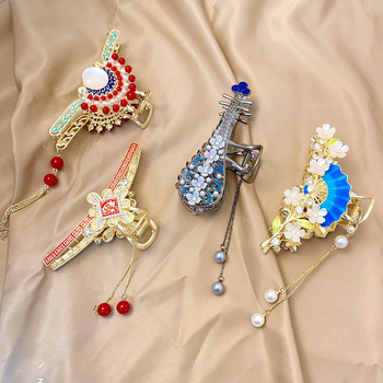 Nauja kiniško stiliaus nacionalinio stiliaus moteriška didelė senovinio stiliaus plaukų segtukas su kutais nugarėlėje, aukštos kokybės fu personažo veido kaukė su ryklio segtuku