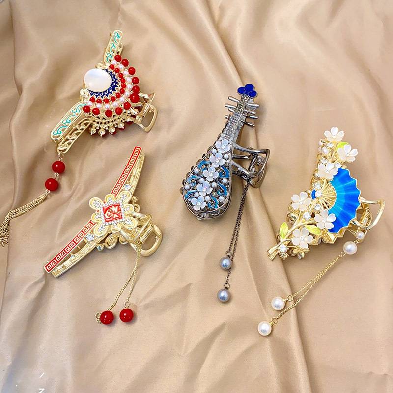 Nauja kiniško stiliaus nacionalinio stiliaus moteriška didelė senovinio stiliaus plaukų segtukas su kutais nugarėlėje, aukštos kokybės fu personažo veido kaukė su ryklio segtuku