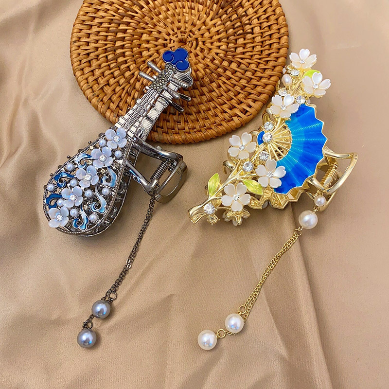 Nauja kiniško stiliaus nacionalinio stiliaus moteriška didelė senovinio stiliaus plaukų segtukas su kutais nugarėlėje, aukštos kokybės fu personažo veido kaukė su ryklio segtuku