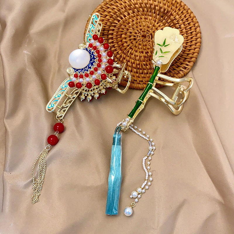 Nauja kiniško stiliaus nacionalinio stiliaus moteriška didelė senovinio stiliaus plaukų segtukas su kutais nugarėlėje, aukštos kokybės fu personažo veido kaukė su ryklio segtuku