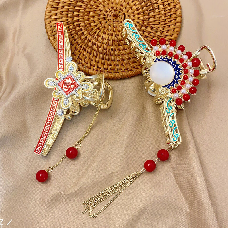 Nauja kiniško stiliaus nacionalinio stiliaus moteriška didelė senovinio stiliaus plaukų segtukas su kutais nugarėlėje, aukštos kokybės fu personažo veido kaukė su ryklio segtuku