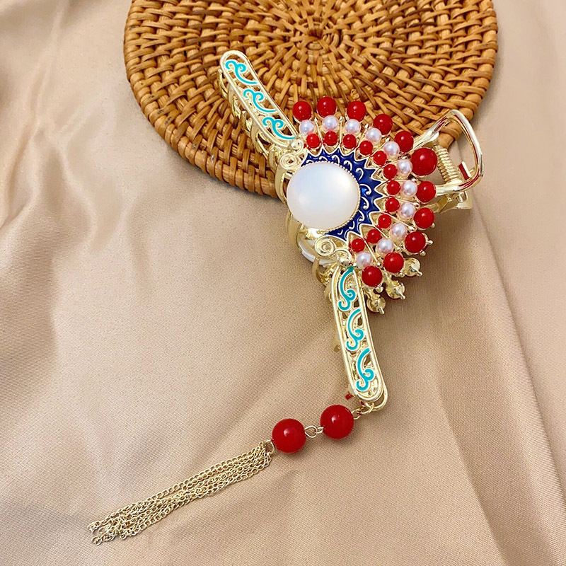 Nauja kiniško stiliaus nacionalinio stiliaus moteriška didelė senovinio stiliaus plaukų segtukas su kutais nugarėlėje, aukštos kokybės fu personažo veido kaukė su ryklio segtuku