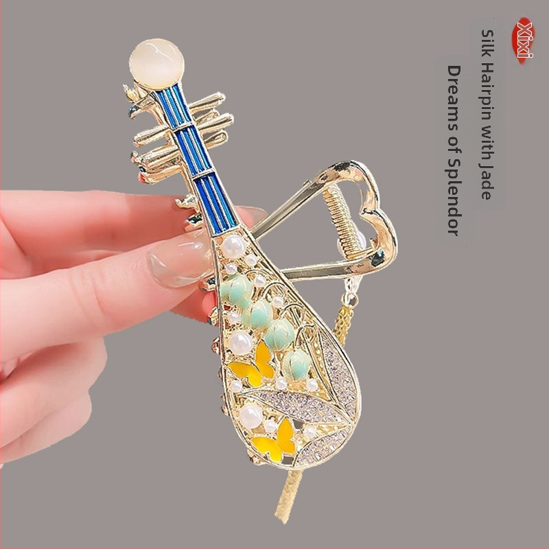 Nauja kiniško stiliaus nacionalinio stiliaus moteriška didelė senovinio stiliaus plaukų segtukas su kutais nugarėlėje, aukštos kokybės fu personažo veido kaukė su ryklio segtuku