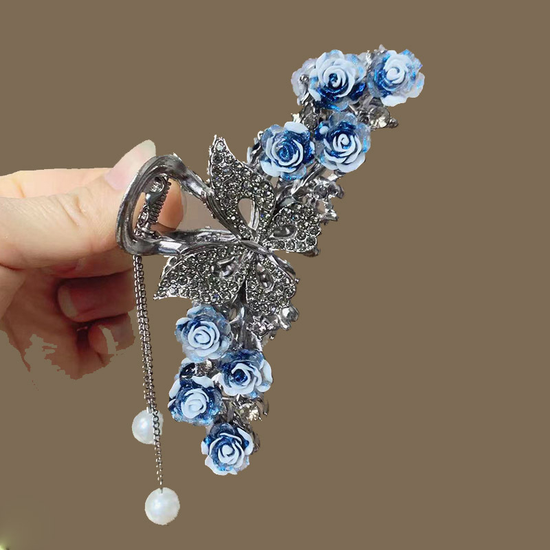 Nauja kiniško stiliaus nacionalinio stiliaus moteriška didelė senovinio stiliaus plaukų segtukas su kutais nugarėlėje, aukštos kokybės fu personažo veido kaukė su ryklio segtuku