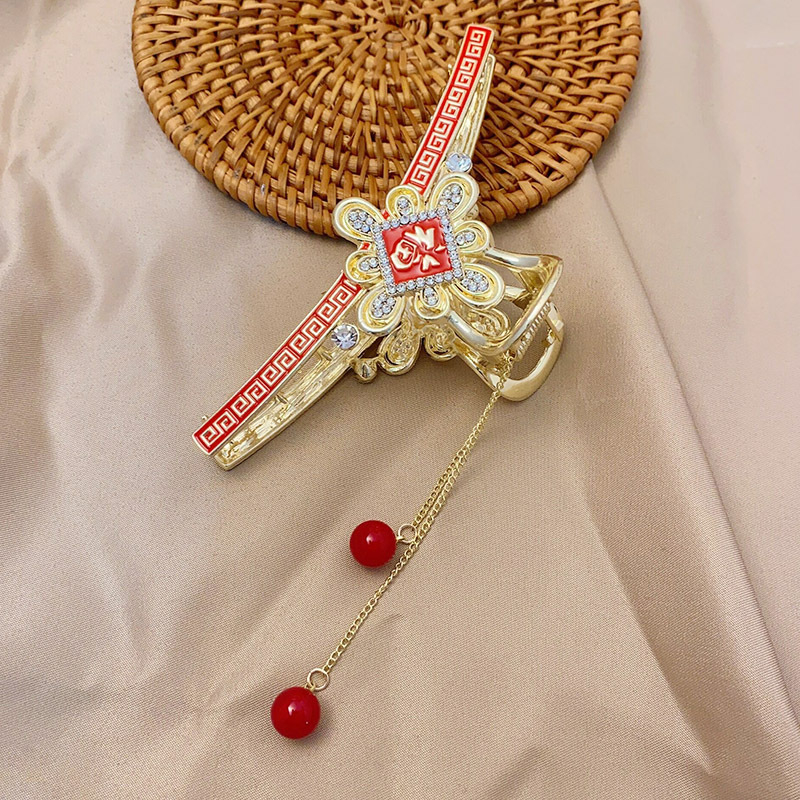 Nauja kiniško stiliaus nacionalinio stiliaus moteriška didelė senovinio stiliaus plaukų segtukas su kutais nugarėlėje, aukštos kokybės fu personažo veido kaukė su ryklio segtuku