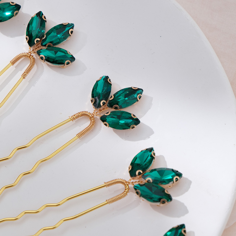 Nauji tarpvalstybiniai vestuviniai papuošalai, žali cirkonio segtukai, vestuvių šventės nuotakos galvos apdangalai, U formos, universalūs plaukų adatos