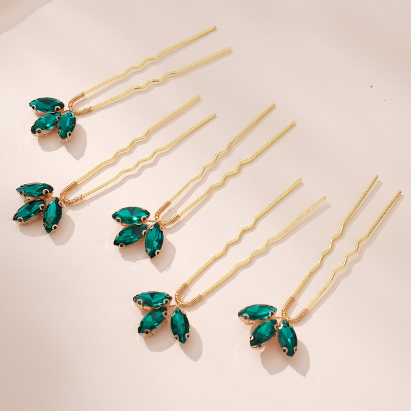 Nauji tarpvalstybiniai vestuviniai papuošalai, žali cirkonio segtukai, vestuvių šventės nuotakos galvos apdangalai, U formos, universalūs plaukų adatos