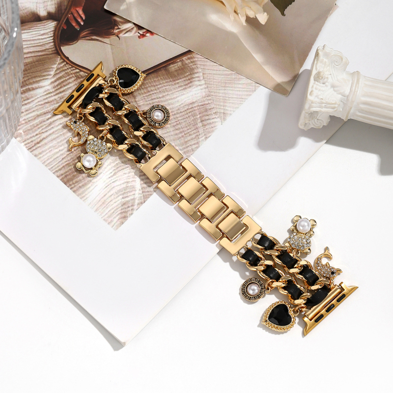 Curea pentru iwatch, stil xiaoxiang, iwatch 6543 generație, lanț metalic din denim, curea Apple xiaoxiang