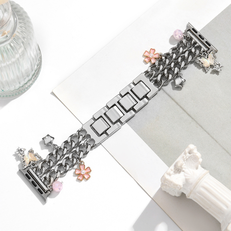 Curea pentru iwatch, stil xiaoxiang, iwatch 6543 generație, lanț metalic din denim, curea Apple xiaoxiang