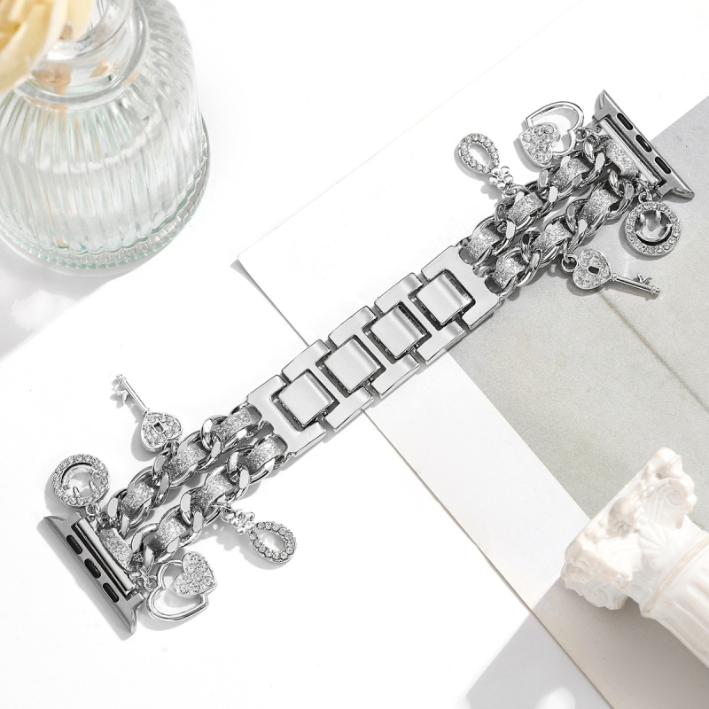 Curea pentru iwatch, stil xiaoxiang, iwatch 6543 generație, lanț metalic din denim, curea Apple xiaoxiang