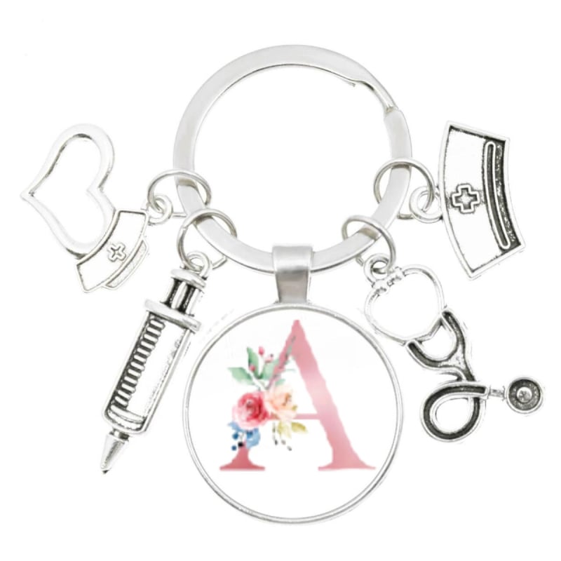 Slaugytojos stetoskopo švirkštas, angliški inicialai nuo A iki Z, raktų pakabukas - medicininis aukso spalvos, skirtas krepšiui ar kuprinei