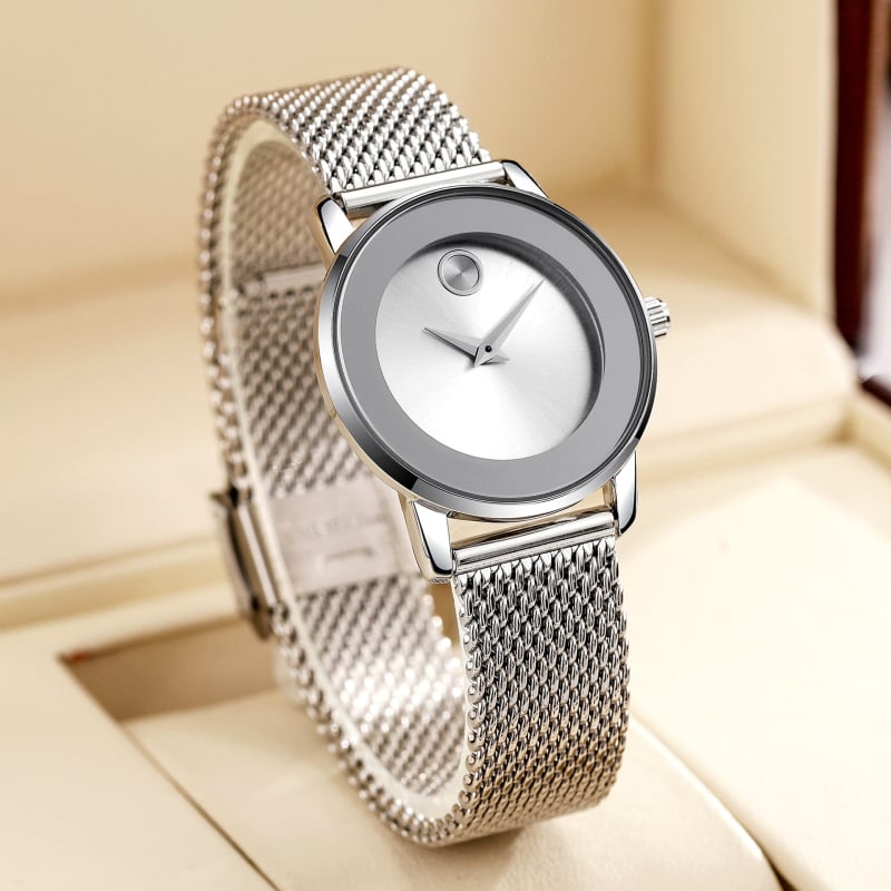 Noul CHRONOS Ceas de damă la modă curea din oțel țesut Ceas mic rafinat pentru femei Ceas casual impermeabil pentru femei