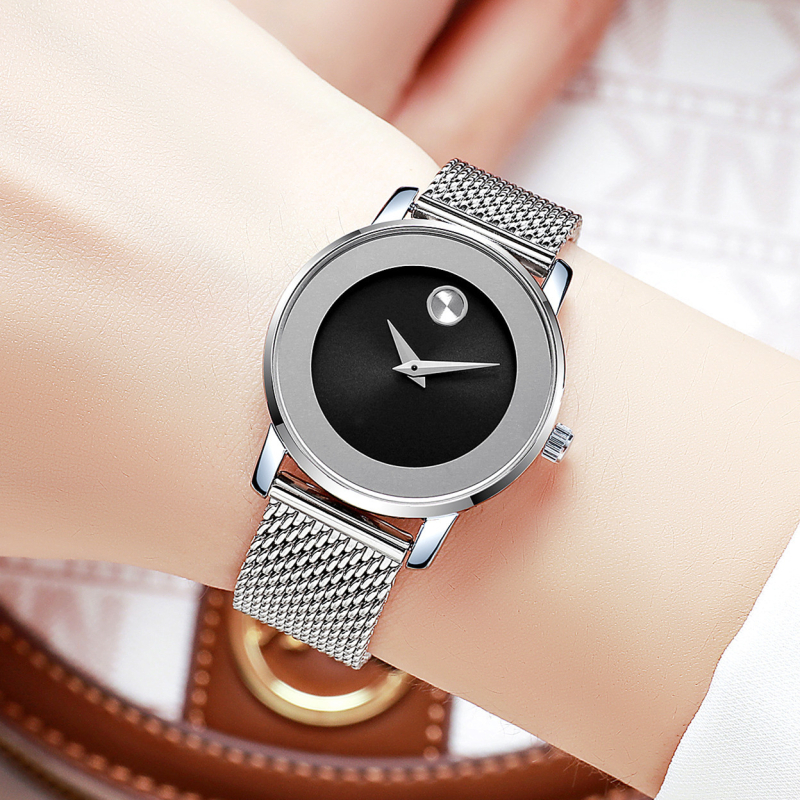 Noul CHRONOS Ceas de damă la modă curea din oțel țesut Ceas mic rafinat pentru femei Ceas casual impermeabil pentru femei