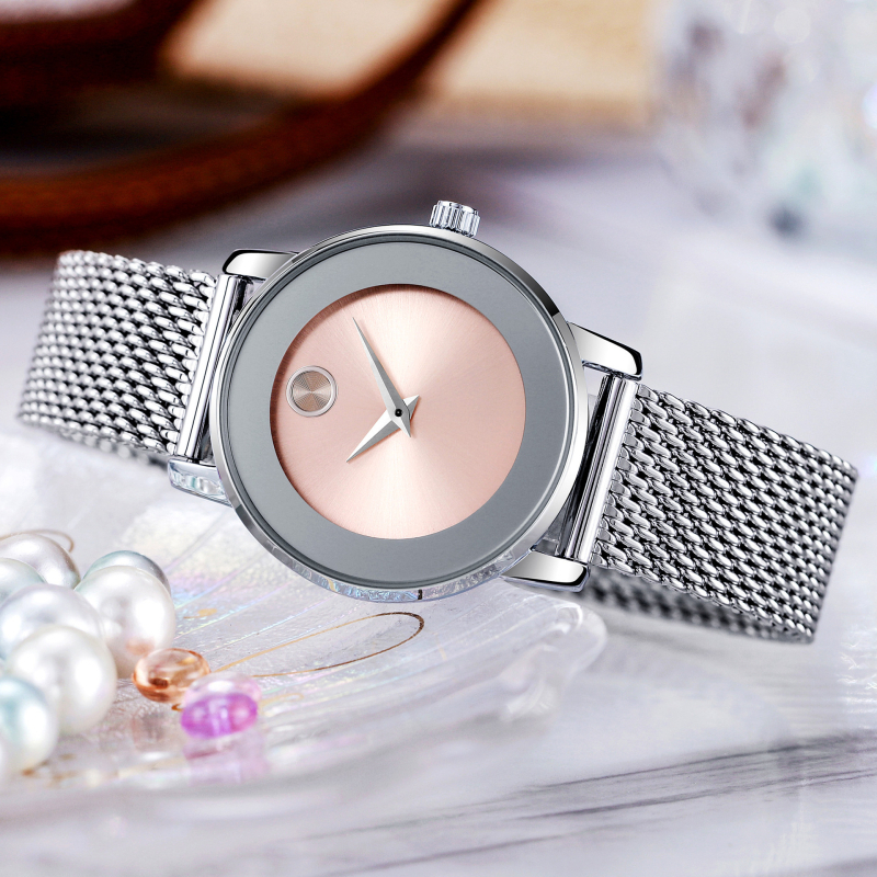 Noul CHRONOS Ceas de damă la modă curea din oțel țesut Ceas mic rafinat pentru femei Ceas casual impermeabil pentru femei