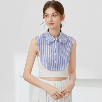 Εξωτερικού Εμπορίου Ozon Blue Stripesd Fake Collar Γυναικείο Πλισέ Κολάρο με Στάση Fake Collar Φθινόπωρο και Χειμώνας Lotus Leaf Half Collar Πουκάμισο