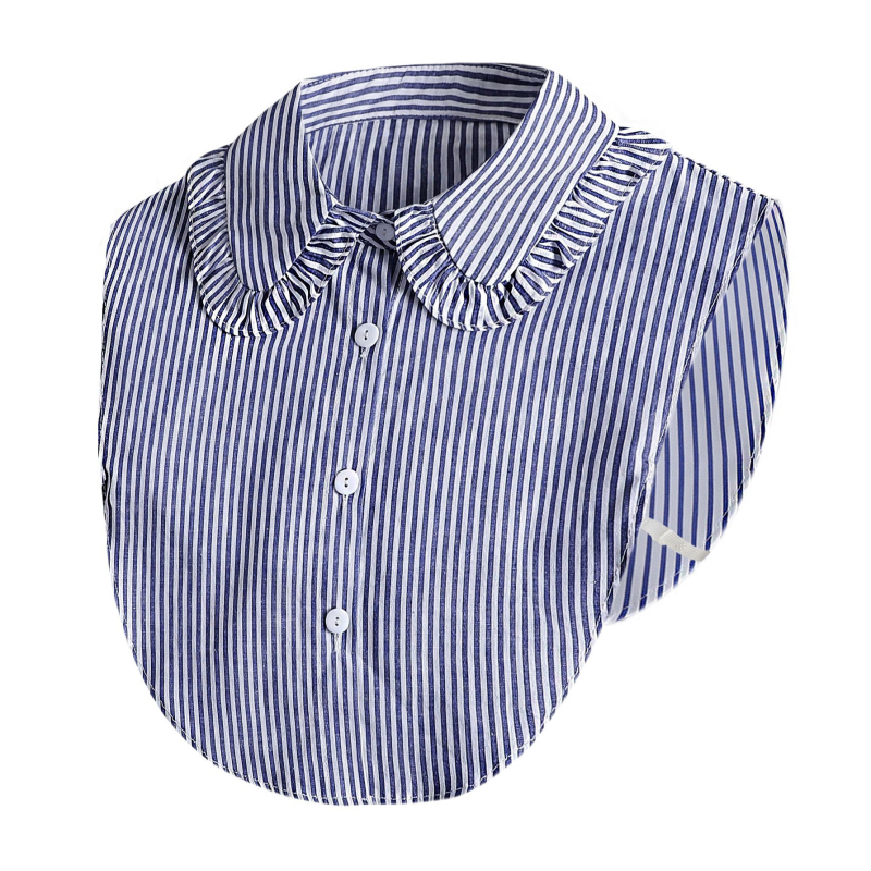 Dámska košeľa s modrými pruhmi a falošným golierom Ozón Blue Striped, jeseň a zima, s polovičným golierom a lotosovým listom