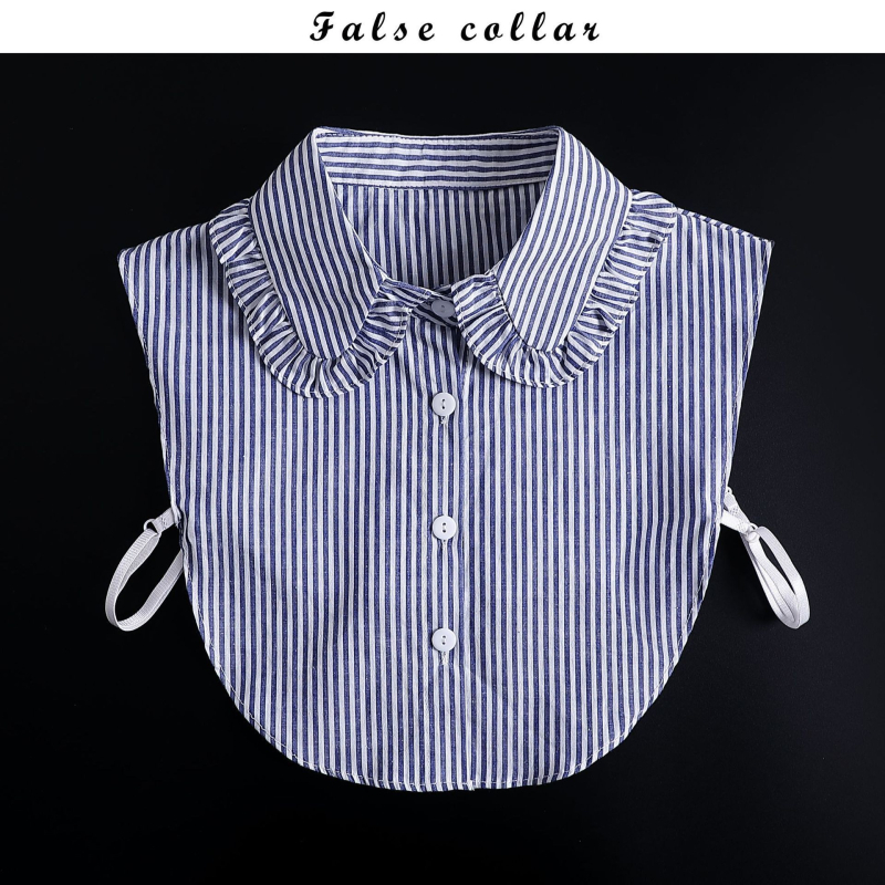 Dámska košeľa s modrými pruhmi a falošným golierom Ozón Blue Striped, jeseň a zima, s polovičným golierom a lotosovým listom