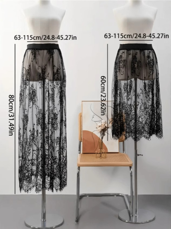 Juodai baltas „Four Seasons“ vieno sluoksnio nėriniuotas sijonas, naujo stiliaus nėriniuotas tinklelio sijonas, didelio dydžio sijonas