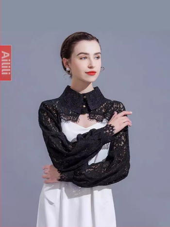 Francúzsky retro krátky top s dámskym dizajnom, zmysel pre výklenok, super rozprávkový lampáš s rukávom, odolný voči slnku, malý šál, letná čipka, tenký vonkajší