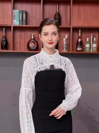 Francúzsky retro krátky top s dámskym dizajnom, zmysel pre výklenok, super rozprávkový lampáš s rukávom, odolný voči slnku, malý šál, letná čipka, tenký vonkajší