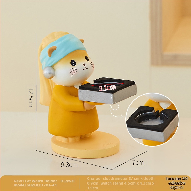 Mielas kūrybingas perlų katės laikrodžio įkrovimo laikiklis, „Huawei“ naktinis staliukas namams, darbalaukis, praktiška dekoratyvinė dovana