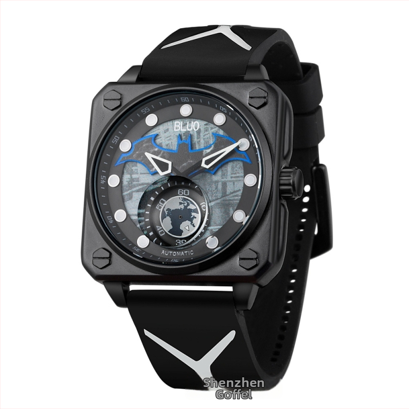 Zils Betmena pilnībā automātisks mehānisks zēnu ikdienas skriešanas pulkstenis meiteņu sporta, modes un radošuma pulkstenis