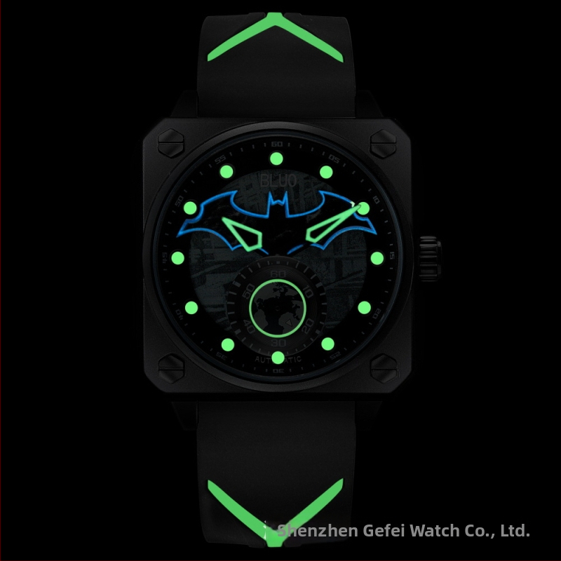 Zils Betmena pilnībā automātisks mehānisks zēnu ikdienas skriešanas pulkstenis meiteņu sporta, modes un radošuma pulkstenis