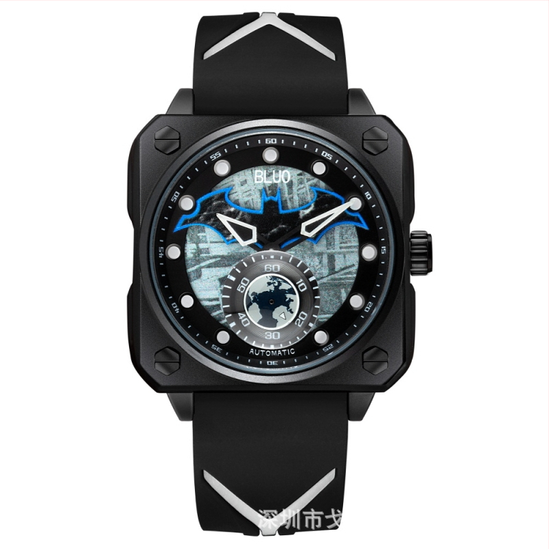 Mėlynas „Batman“ pilnai automatinis mechaninis berniukiškas laisvalaikio bėgimo laikrodis mergaičių sportinis, madingas ir kūrybingas laikrodis
