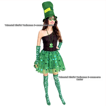 Διασυνοριακό κοστούμι για την ημέρα του Αγίου Πατρικίου, Ιρλανδικό φεστιβάλ, Μακιγιάζ, Αξεσουάρ κοστουμιών για το τριφύλλι