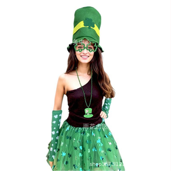 Διασυνοριακό κοστούμι για την ημέρα του Αγίου Πατρικίου, Ιρλανδικό φεστιβάλ, Μακιγιάζ, Αξεσουάρ κοστουμιών για το τριφύλλι