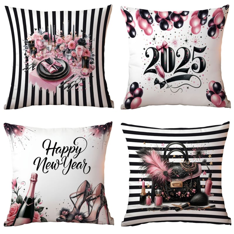Față de pernă transfrontalieră Amazon Nou 2025 Anul Nou Gri Roz Premium Asortată Față de pernă pentru canapea de casă
