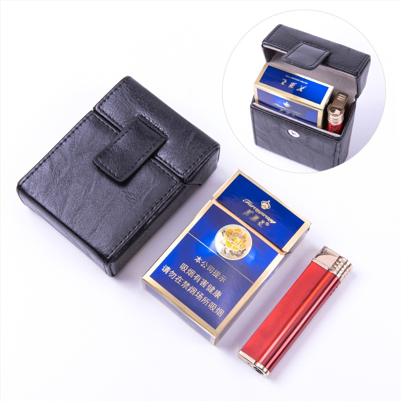 Celé balenie 20 cigariet s hrubými cigaretami, krabička na cigarety, balenie zapaľovača všetko v jednom, pánska krátka krabička na cigarety, ochranná krabička s odklápacou prackou
