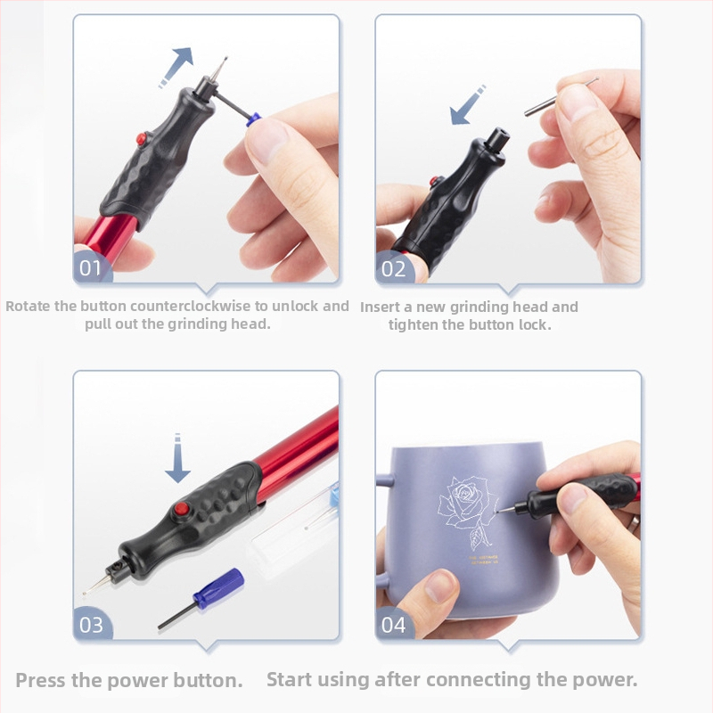 Мини метална гравираща писалка с форма на химикалка с ниско ниво на шум, високоскоростна микро безжична електрическа шлифовъчна машина за стъкло „Направи си сам“