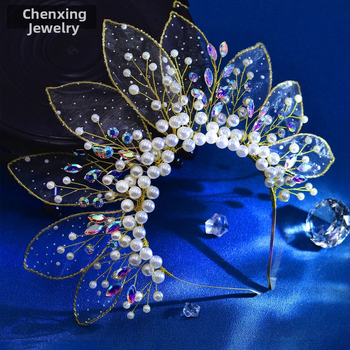 Αξεσουάρ νυφικού με κορδέλα Star Pearl Magic Color Rhinestone Crown Mesh Ευρωπαϊκή και αμερικανική νύφη Γαμήλια καπέλα CP670