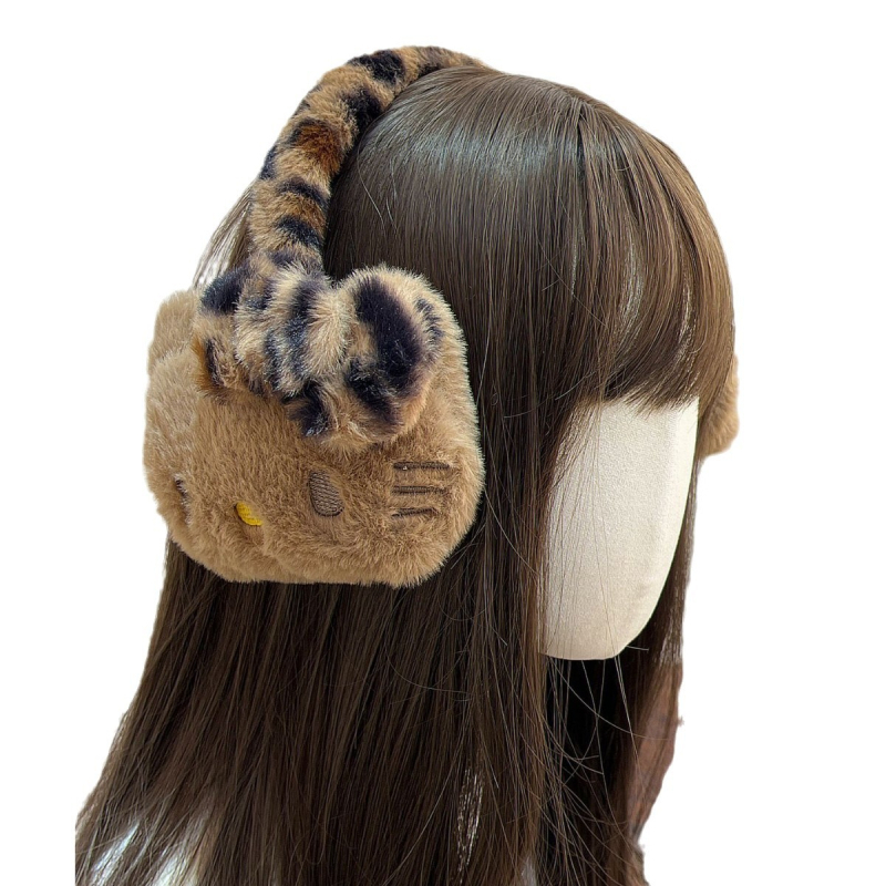 Căști de pluș HelloKitty din piele neagră Y2K, originale, călduroase, antigel pentru urechi, drăguțe pisici KT, model călare