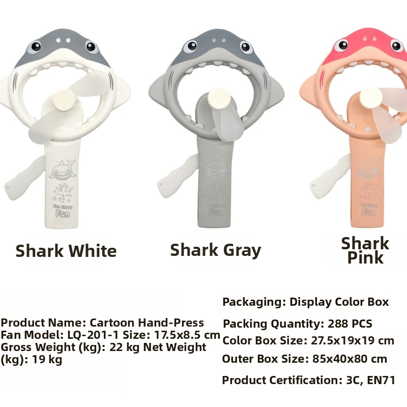 Трансграничен сладък анимационен ръчен вентилатор с акула, преносим ръчен вентилатор, летен ръчен мини вентилатор