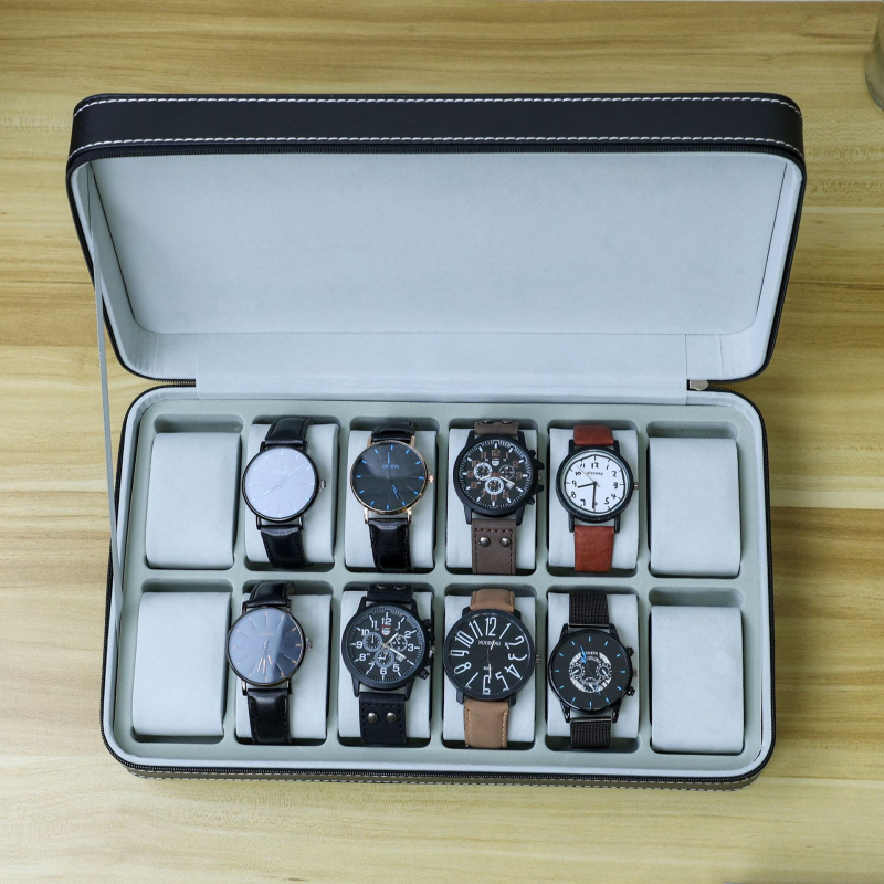 „Gold Guild“ pakuotės PU odos stručio rašto 6102 pozicijų laikrodžių krepšys papuošalų laikymo ekrano užtrauktuko pakavimo dėžutė