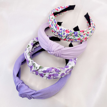 Διασυνοριακός ανεξάρτητος σταθμός άνοιξη και καλοκαίρι μωβ υφασμάτινη κορδέλα με κόμπους από λουλούδια, γυναικεία αξεσουάρ μαλλιών με φαρδύ γείσο, κορδέλα μαλλιών για πλύσιμο προσώπου