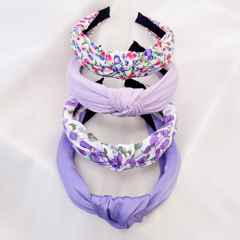 Bentiță de păr cu noduri din material violet pentru primăvară și vară, cu boruri largi, pentru femei, accesorii de păr dulci, bandă de păr pentru spălarea feței