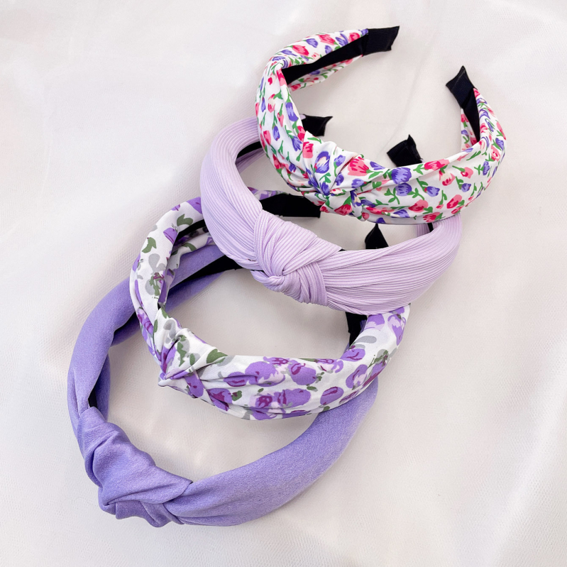 Bentiță de păr cu noduri din material violet pentru primăvară și vară, cu boruri largi, pentru femei, accesorii de păr dulci, bandă de păr pentru spălarea feței