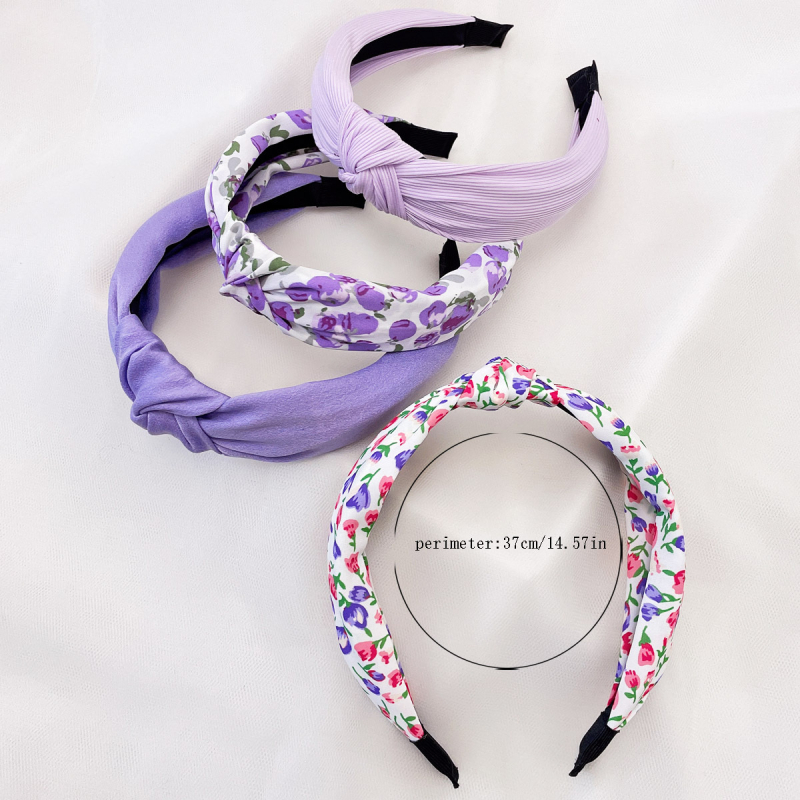 Bentiță de păr cu noduri din material violet pentru primăvară și vară, cu boruri largi, pentru femei, accesorii de păr dulci, bandă de păr pentru spălarea feței