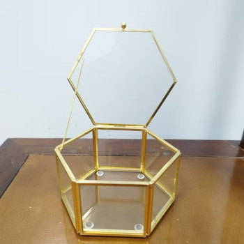 Εργοστασιακό διαφανές γυάλινο κουτί αποθήκευσης με χρυσό περίγραμμα κοσμήματος κουτί δώρου σαλόνι ομορφιάς ανθεκτικό στη σκόνη χρυσό περίγραμμα σχέδιο