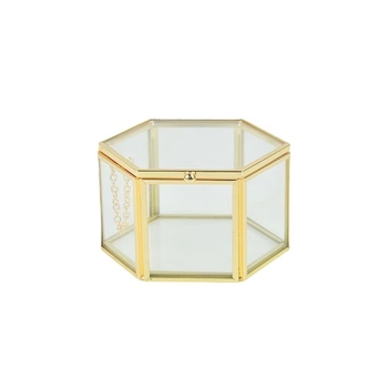 Εργοστασιακό διαφανές γυάλινο κουτί αποθήκευσης με χρυσό περίγραμμα κοσμήματος κουτί δώρου σαλόνι ομορφιάς ανθεκτικό στη σκόνη χρυσό περίγραμμα σχέδιο