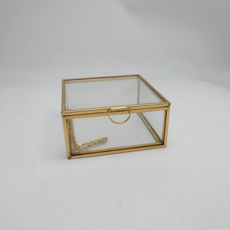 Εργοστασιακό διαφανές γυάλινο κουτί αποθήκευσης με χρυσό περίγραμμα κοσμήματος κουτί δώρου σαλόνι ομορφιάς ανθεκτικό στη σκόνη χρυσό περίγραμμα σχέδιο