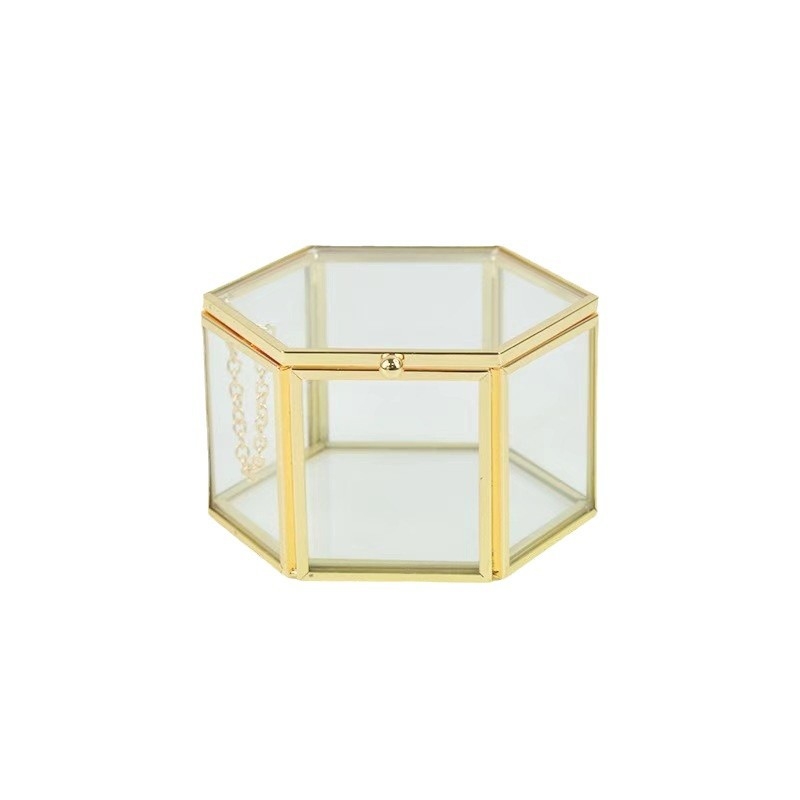 Εργοστασιακό διαφανές γυάλινο κουτί αποθήκευσης με χρυσό περίγραμμα κοσμήματος κουτί δώρου σαλόνι ομορφιάς ανθεκτικό στη σκόνη χρυσό περίγραμμα σχέδιο