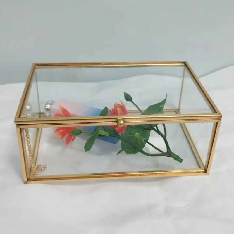 Εργοστασιακό διαφανές γυάλινο κουτί αποθήκευσης με χρυσό περίγραμμα κοσμήματος κουτί δώρου σαλόνι ομορφιάς ανθεκτικό στη σκόνη χρυσό περίγραμμα σχέδιο