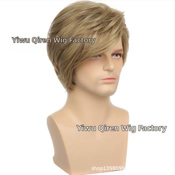 Qireni parukatehas, uued meeste juuksed, linased kuldsed, lühikesed meeste juuksed, osaliselt kaldus tukk, lühikesed juuksed, meeste peakatted kohapeal hulgimüügist