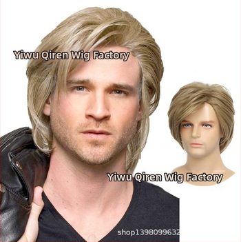 Qireni parukatehas, uued meeste juuksed, linased kuldsed, lühikesed meeste juuksed, osaliselt kaldus tukk, lühikesed juuksed, meeste peakatted kohapeal hulgimüügist