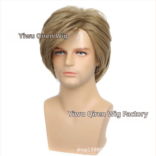 Qireni parukatehas, uued meeste juuksed, linased kuldsed, lühikesed meeste juuksed, osaliselt kaldus tukk, lühikesed juuksed, meeste peakatted kohapeal hulgimüügist