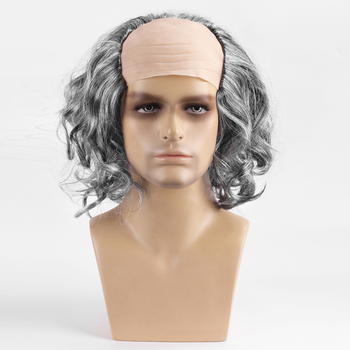 Halloweeni hull teadlane vana mees vanaisa cosplay etendus vana daam vanaema valge lühikeste juustega maskeeritud parukas